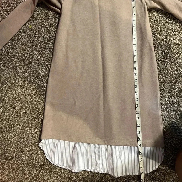 JOA Dress Tan Layered Sweater Long Sleeve Shirt Shift Oxford Collar Size Medium - Picture 5 of 6